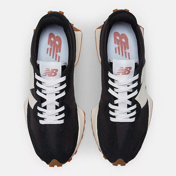 New Balance 327 Trainers – Black with White & Gum Sole
